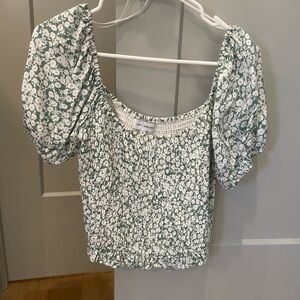 Lost + Wander Green and White Floral Blouse
